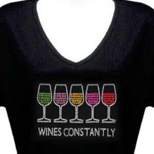 Rhinestone Wine Glass Motif Shirt Size M